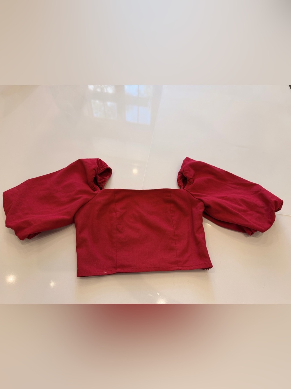 miami Red Puff-Sleeve Square Neck Crop Top